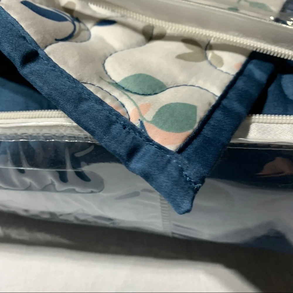 North Shore Living Reversible Quilt Teal Blue & Floral Queen Quilted New